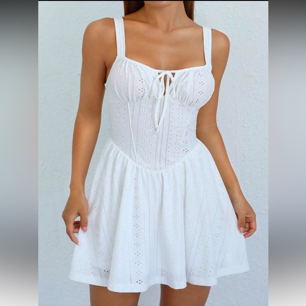 White Eyelet Tie-Front Mini Dress Sundress